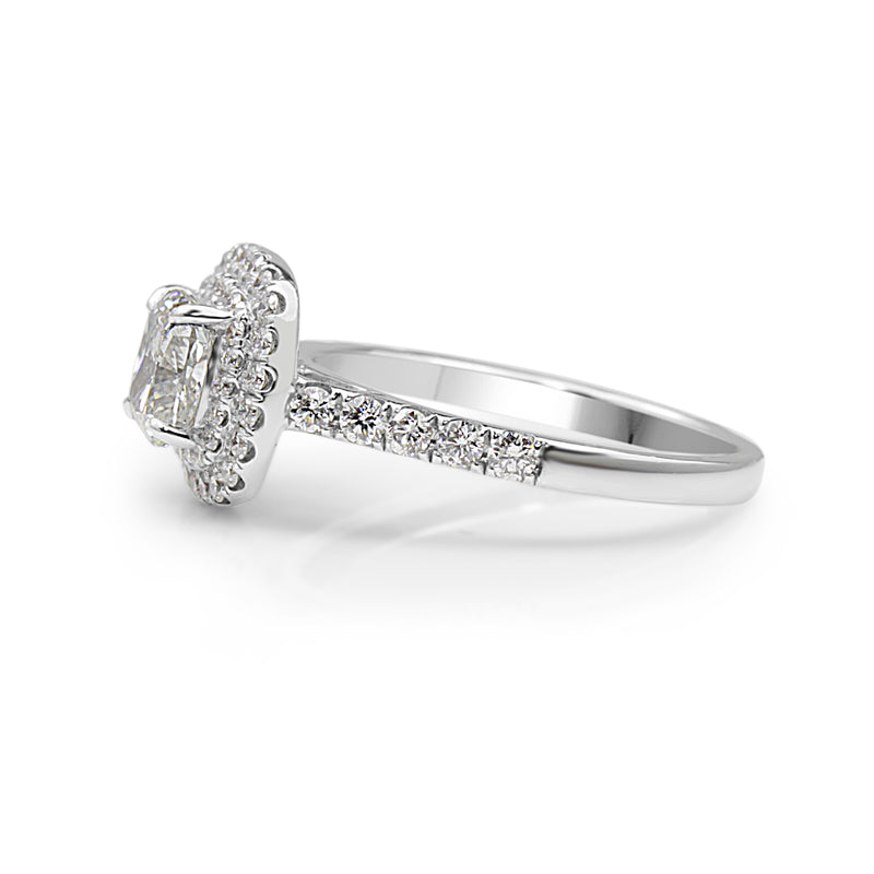 18ct White Gold Cushion Diamond Double Halo Ring