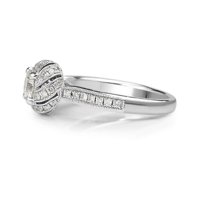 18ct White Gold Deco Style Halo Diamond Ring