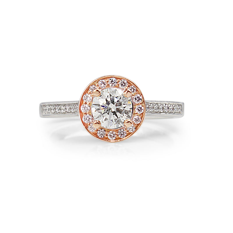 18ct White and Rose Gold Pink and White Diamond Halo Ring