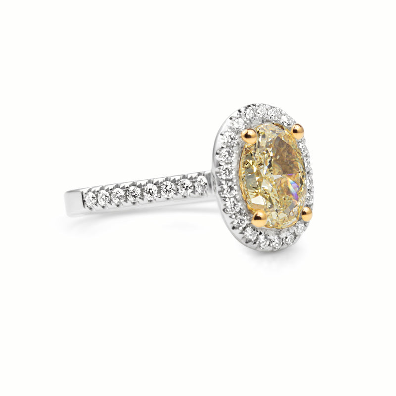 18ct Yellow and White Gold Fancy Yellow Oval Diamond Ring