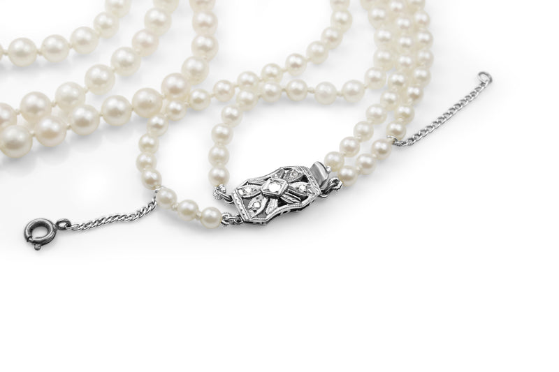 Akoya Double Strand Pearl Necklace With Platinum Diamond Clasp