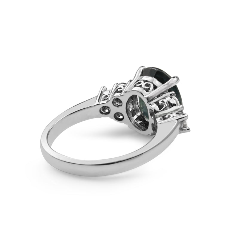 18ct White Gold Teal Sapphire and Diamond Ring