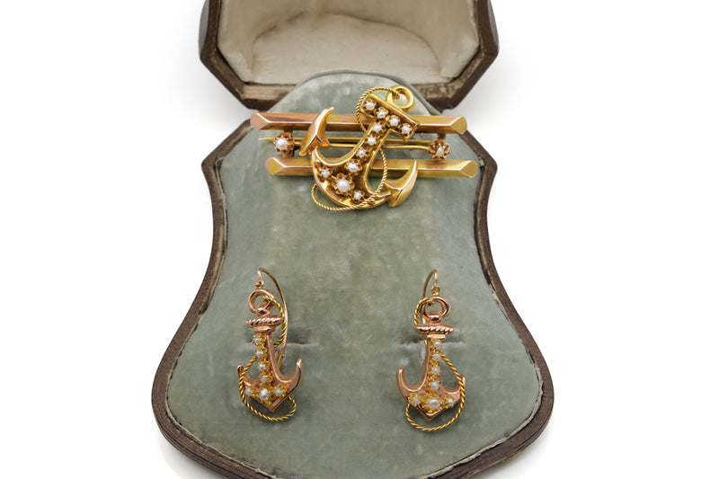 15ct Yellow Gold Antique Anchor Earrings