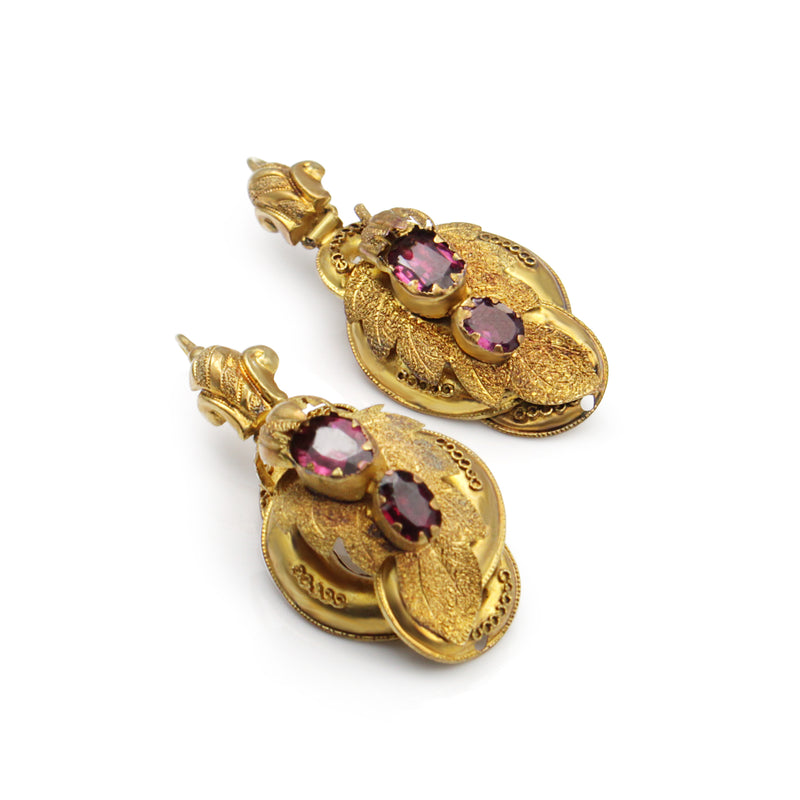 15ct Yellow Gold Antique Georgian Garnet Earrings
