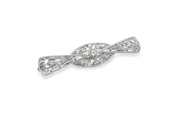 Platinum and 14ct Yellow Gold Deco Diamond Bow Brooch