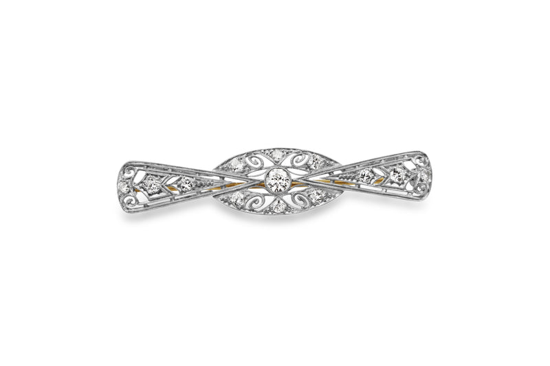 Platinum and 14ct Yellow Gold Deco Diamond Bow Brooch