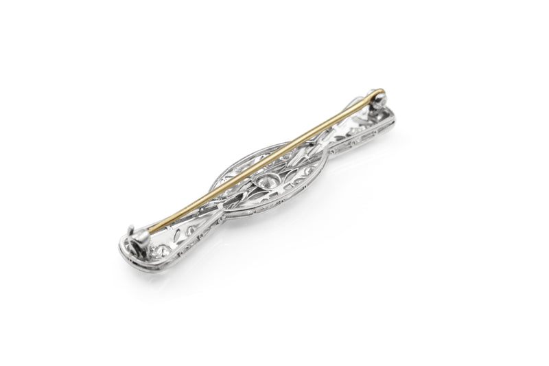 Platinum and 14ct Yellow Gold Deco Diamond Bow Brooch