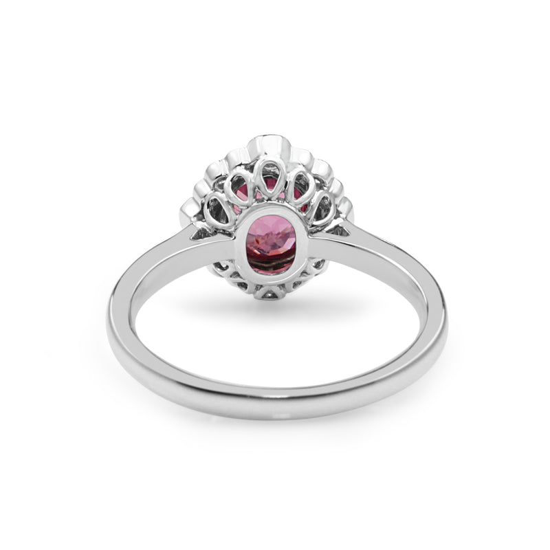 18ct White Gold Vintage Style Pink Sapphire and Diamond Ring