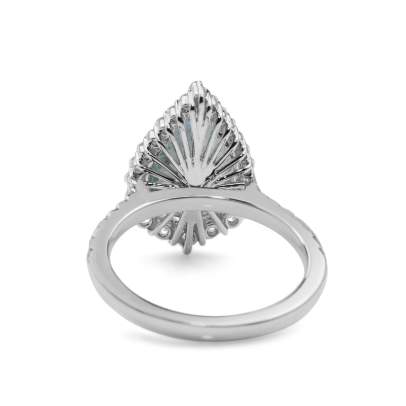 18ct White Gold Pear Aquamarine and Diamond Halo Ring