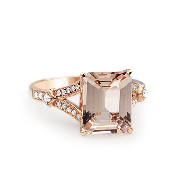 9ct Rose Gold Morganite and Diamond Ring