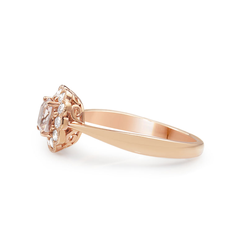 9ct Rose Gold Morganite and Diamond Daisy Ring