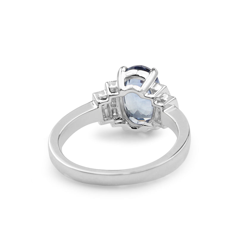 18ct White Gold Deco Style Sapphire and Diamond Ring