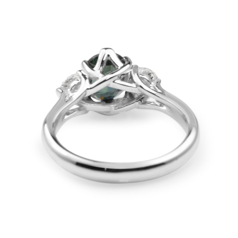 18ct White Gold Sapphire and Diamond 3 Stone Ring