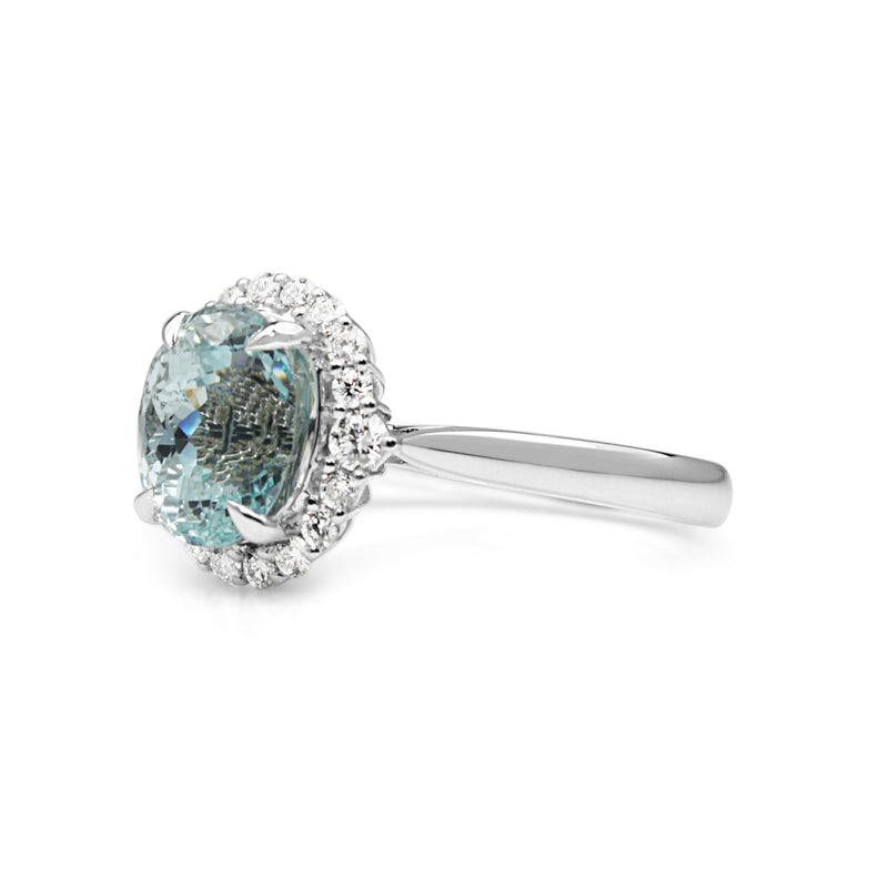 18ct White Gold Aquamarine and Diamond Halo Ring