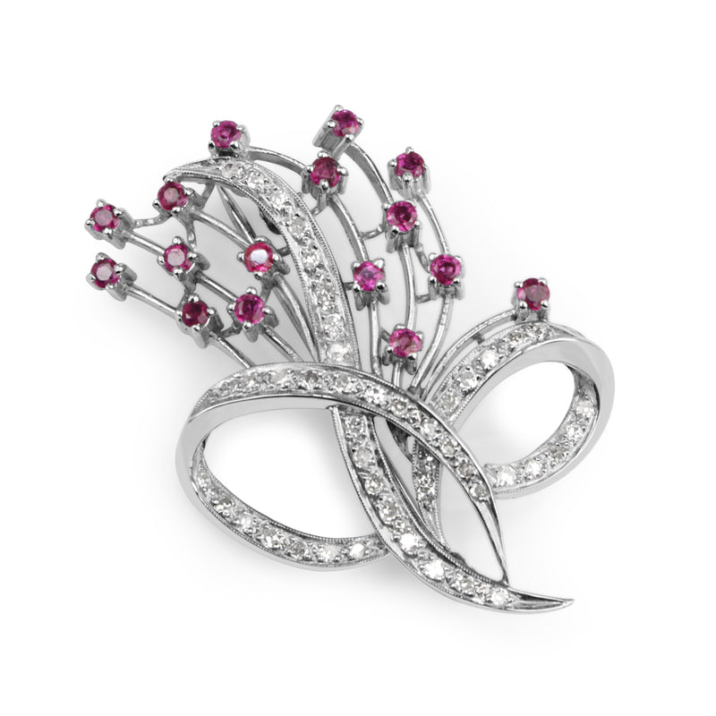 Palladium Ruby and Diamond Brooch