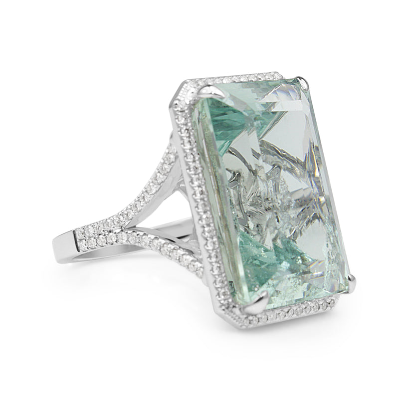 18ct White Gold Aquamarine and Diamond Ring