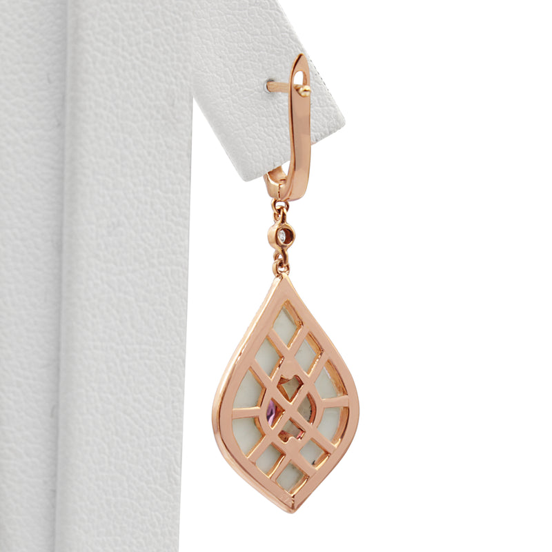 9ct Rose Gold Agate, Tourmaline and Diamond Earrings