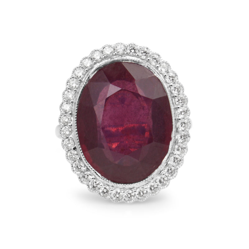 18ct White Gold Treated Ruby and Diamond Cocktail Ring