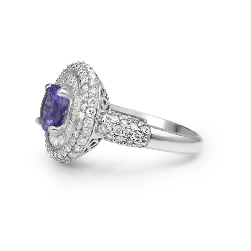 14ct White Gold Tanzanite and Diamond Cluster Ring