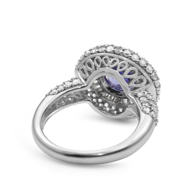 14ct White Gold Tanzanite and Diamond Cluster Ring