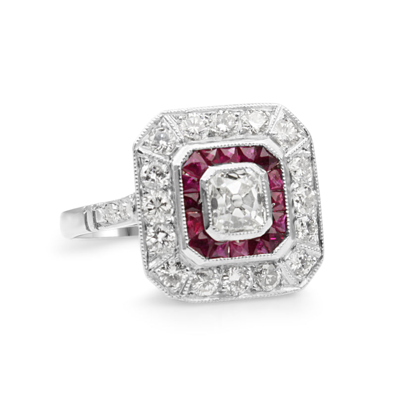 Platinum Art Deco Style Ruby and Diamond Ring