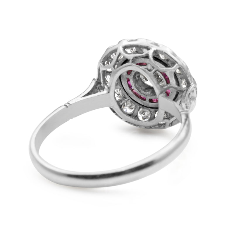Platinum Art Deco Style Ruby and Diamond Ring
