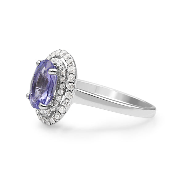18ct White Gold Tanzanite and Double Halo Diamond Ring