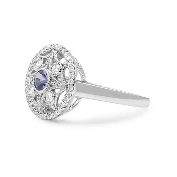 9ct White Gold Tanzanite and Diamond Cluster Ring