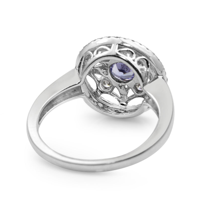 9ct White Gold Tanzanite and Diamond Cluster Ring