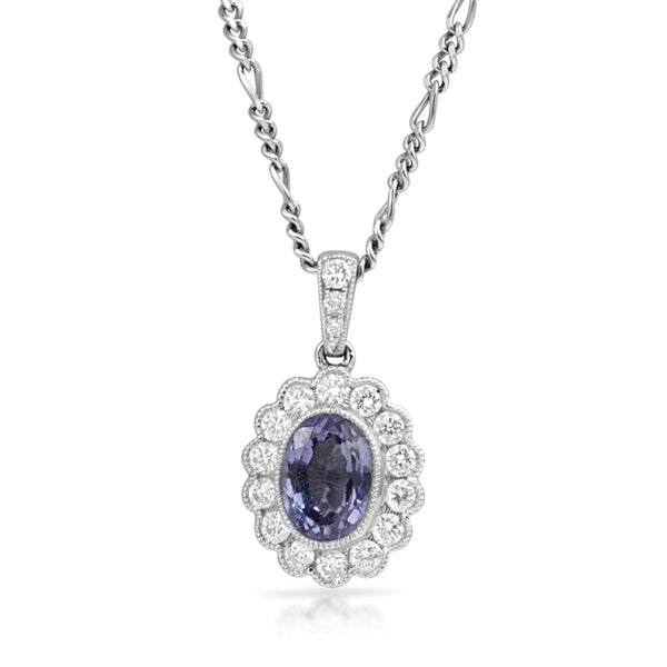 18ct White Gold Tanzanite and Diamond Daisy Pendant