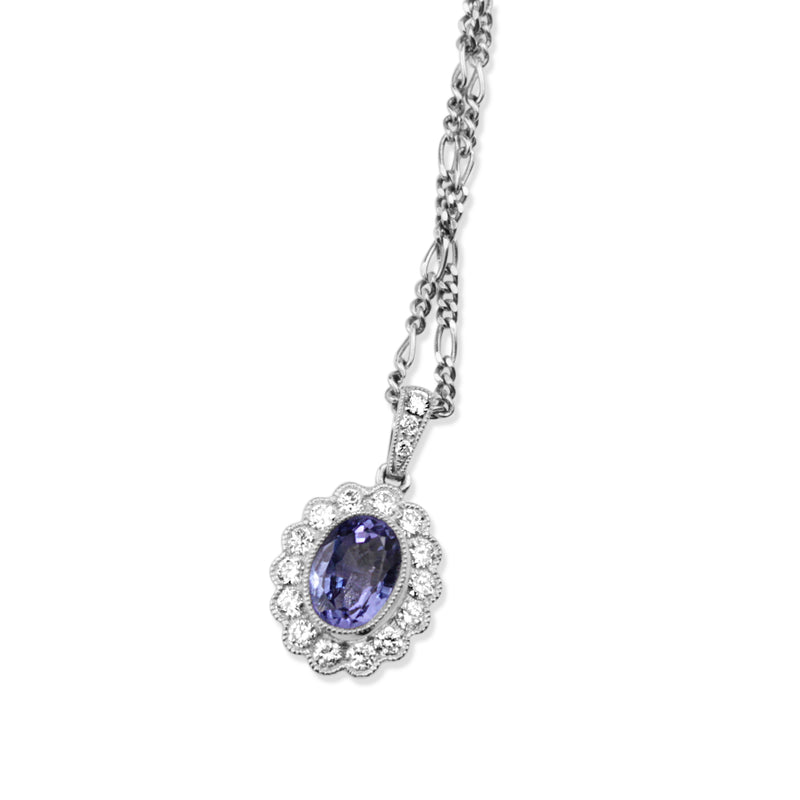 18ct White Gold Tanzanite and Diamond Daisy Pendant