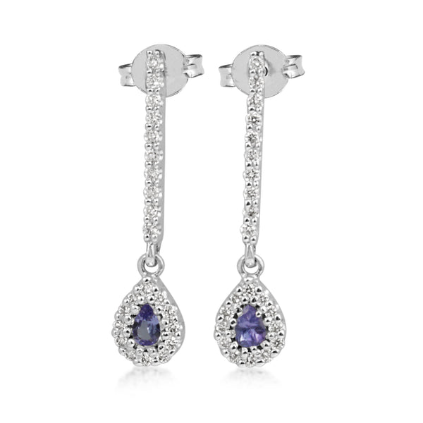 18ct White Gold Tanzanite and Diamond Drop Earrings