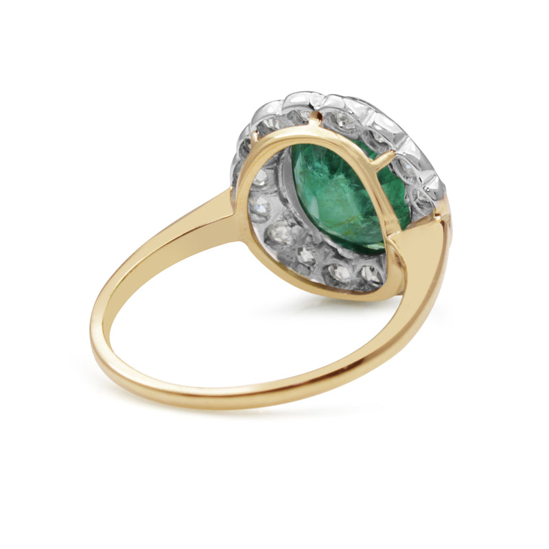 18ct Yellow and White Gold Vintage Emerald and Diamond Ring