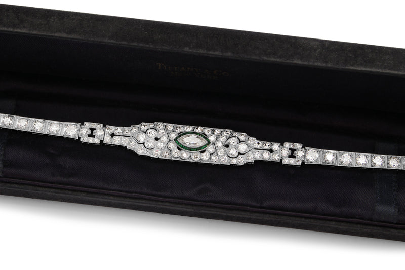 Platinum Art Deco Emerald and Diamond Bracelet