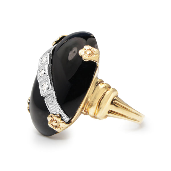 14ct Yellow Gold Onyx and Diamond Art Deco Ring