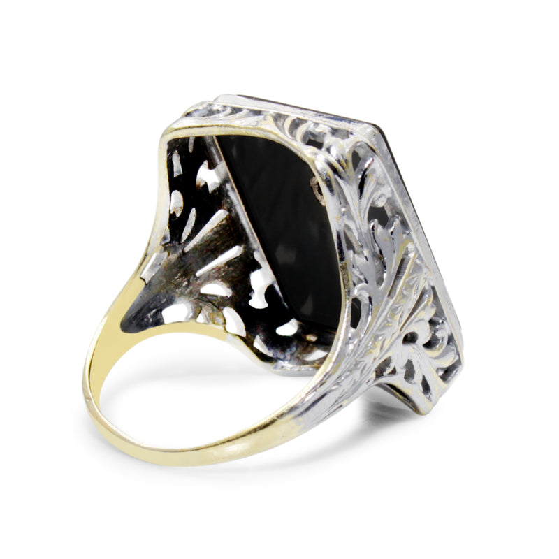 14ct Yellow and White Gold Art Deco Onyx and Diamond Ring