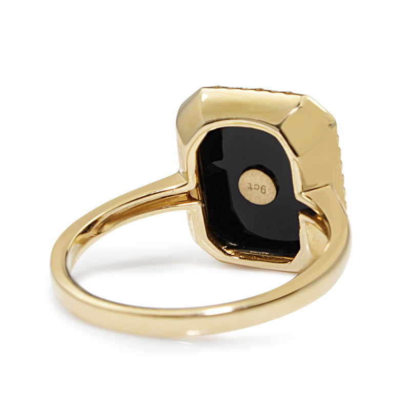 9ct Yellow Gold Onyx and Diamond Art Deco Style Ring