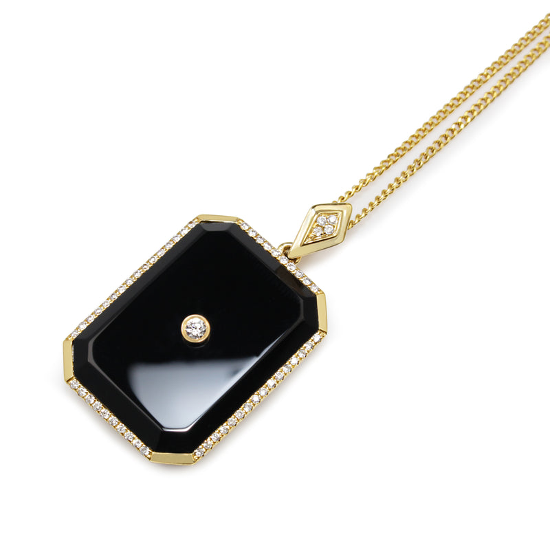 9ct Yellow Gold Onyx and Diamond Pendant / Enhancer