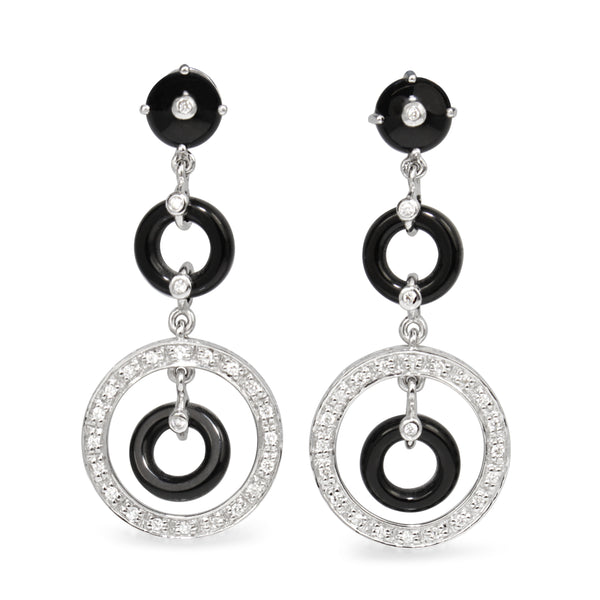 18ct White Gold Onyx and Diamond Drop Earrings