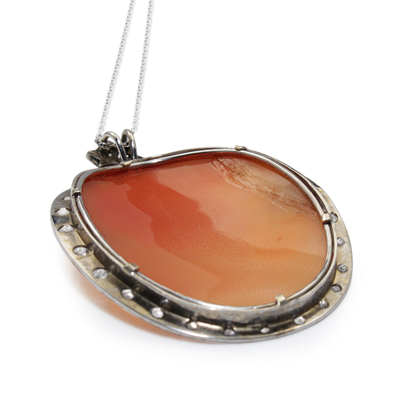 14ct White Gold Vintage Cameo and Diamond Necklace