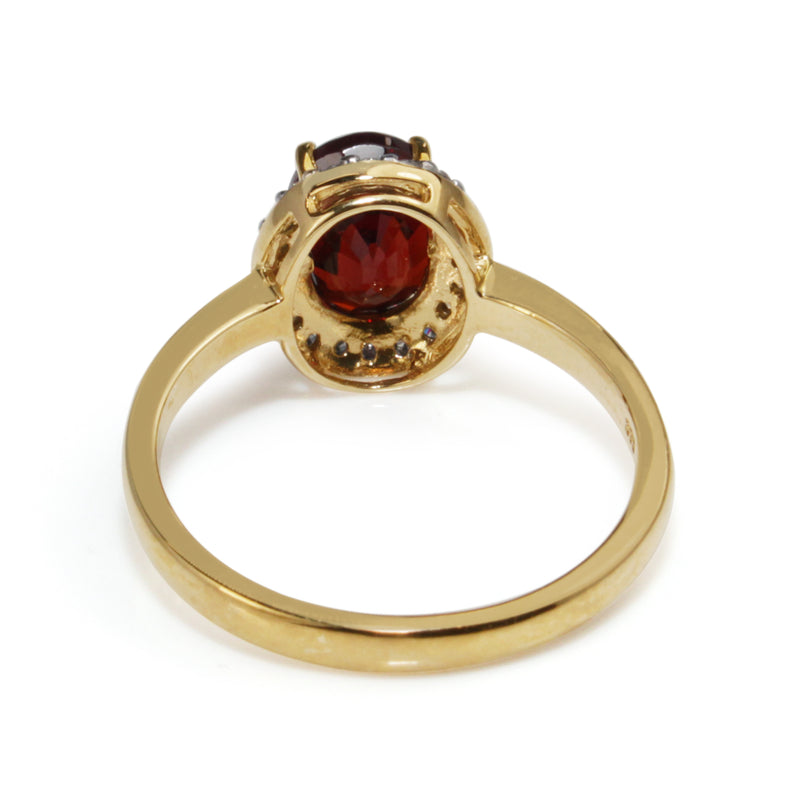 9ct Yellow and White Gold Garnet and Diamond Halo Ring