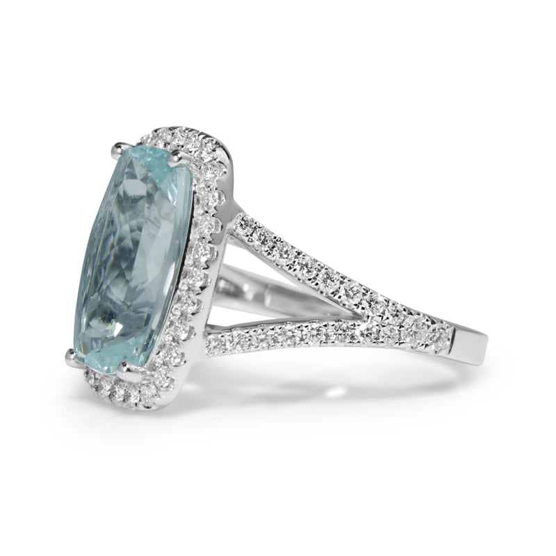 18ct White Gold Aquamarine and Diamond Halo Ring