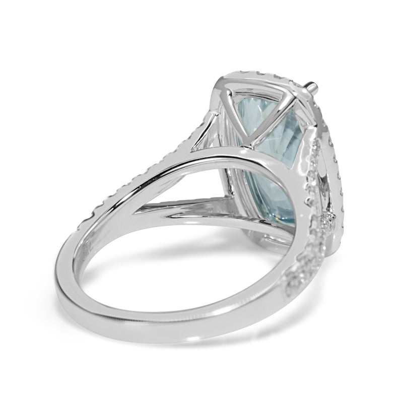 18ct White Gold Aquamarine and Diamond Halo Ring