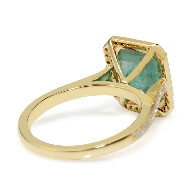 18ct Yellow Gold Emerald and Diamond Halo Ring