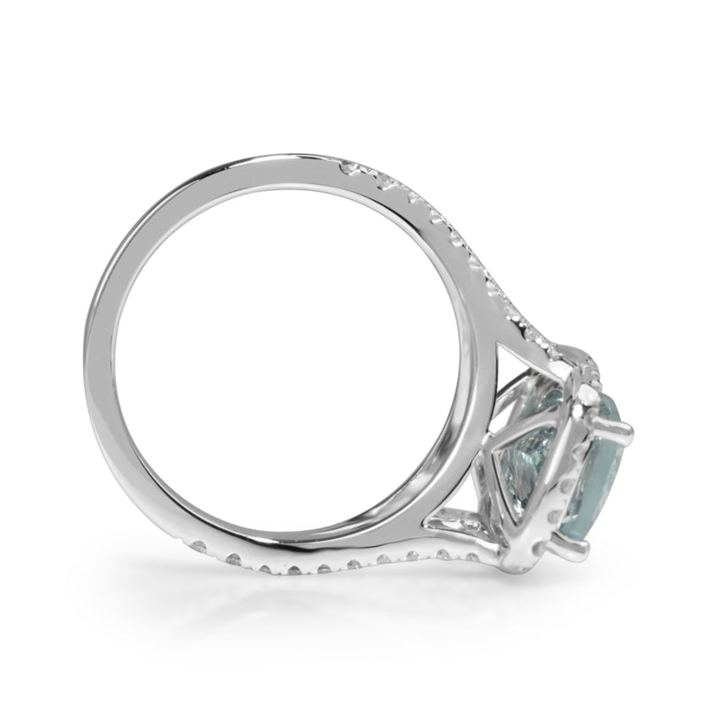 18ct White Gold Aquamarine and Diamond Halo Ring