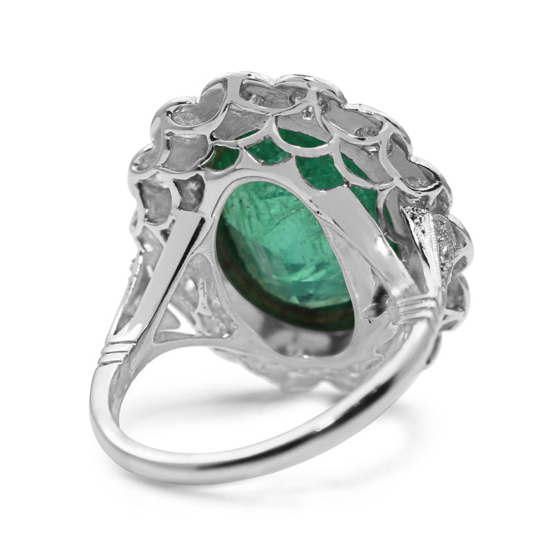 Platinum Art Deco Old Cut Diamond and Emerald Cluster Ring