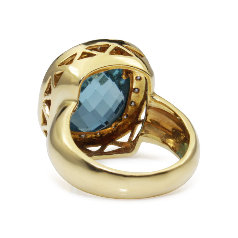 18ct Yellow Gold Vintage Topaz and Diamond Halo Ring