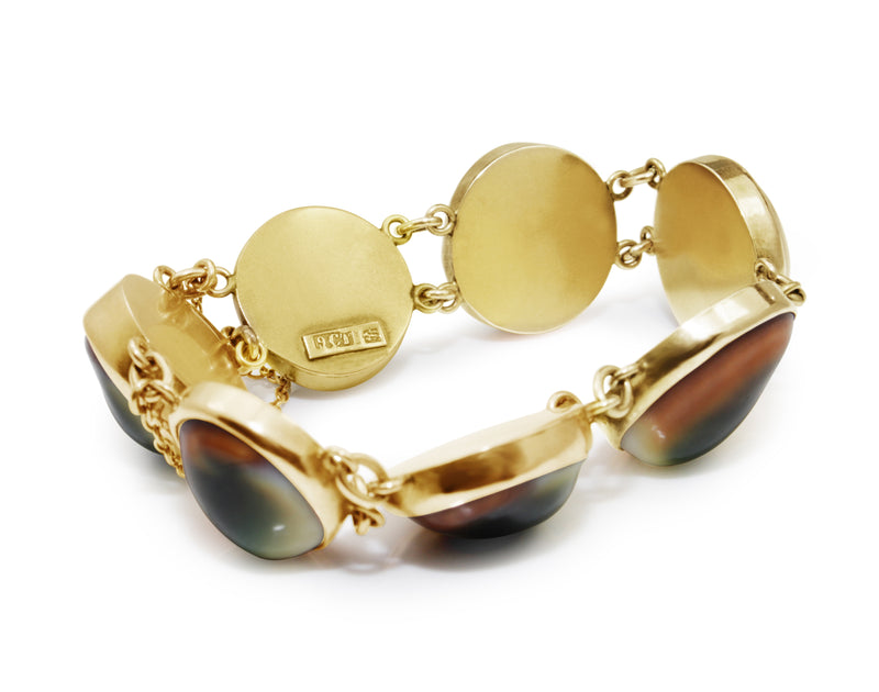 9ct Yellow Gold Victorian Operculum / Cats Eye Bracelet