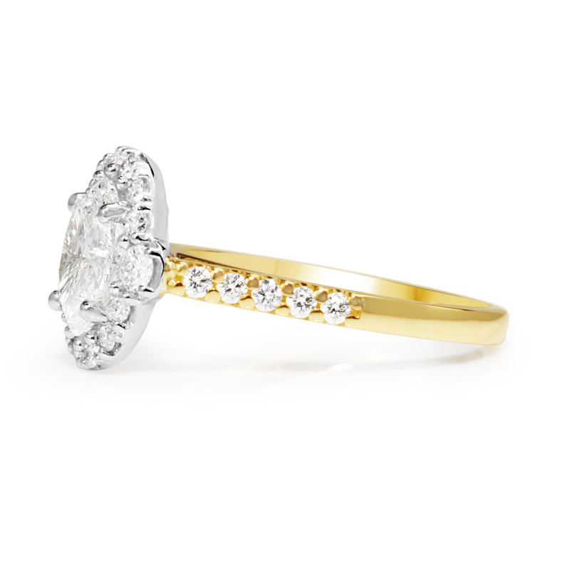 18ct Yellow and White Gold Oval Halo Diamond Ring