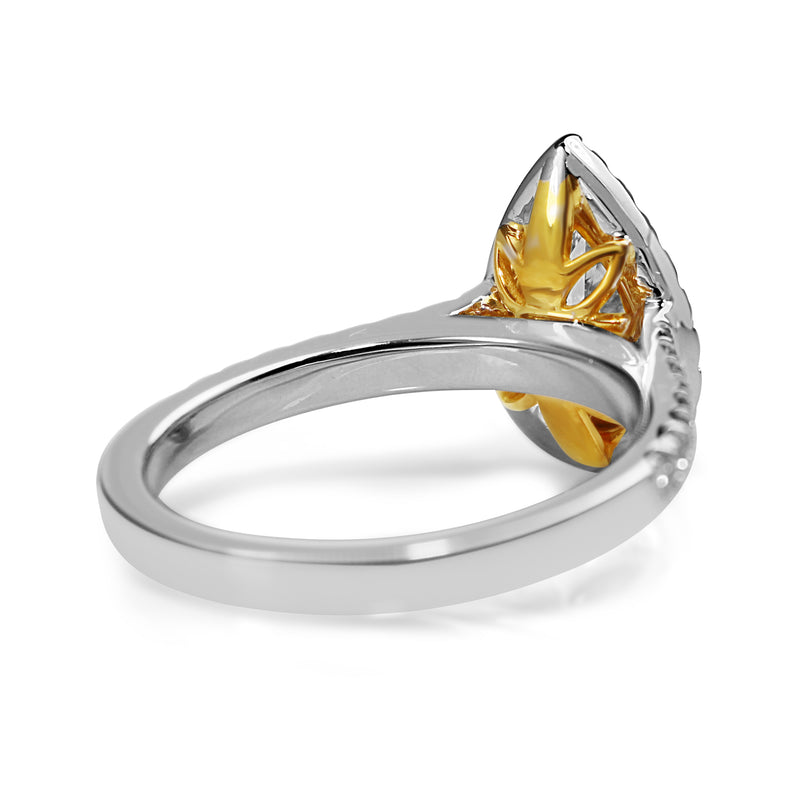 18ct Yellow and White Gold Yellow Pear Diamond Halo Ring